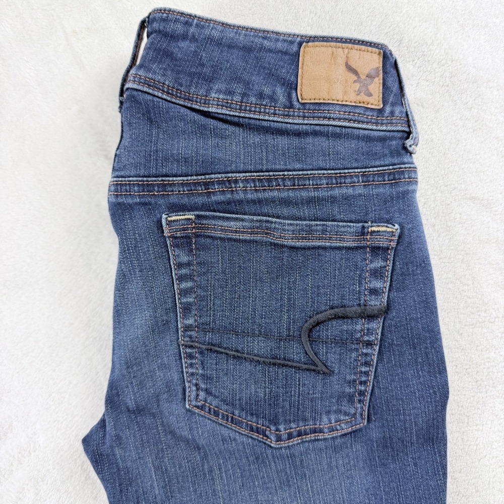 American Eagle Kick Boot Jeans Dark Wash Super Stretch 0 Long - Picture 9 of 10